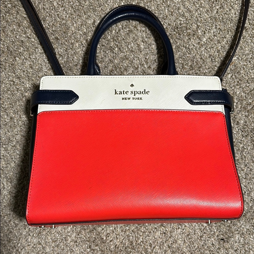 Kate Spade Bright Orange, Navy Blue and White Staci Color block Satchel - Picture 2 of 5